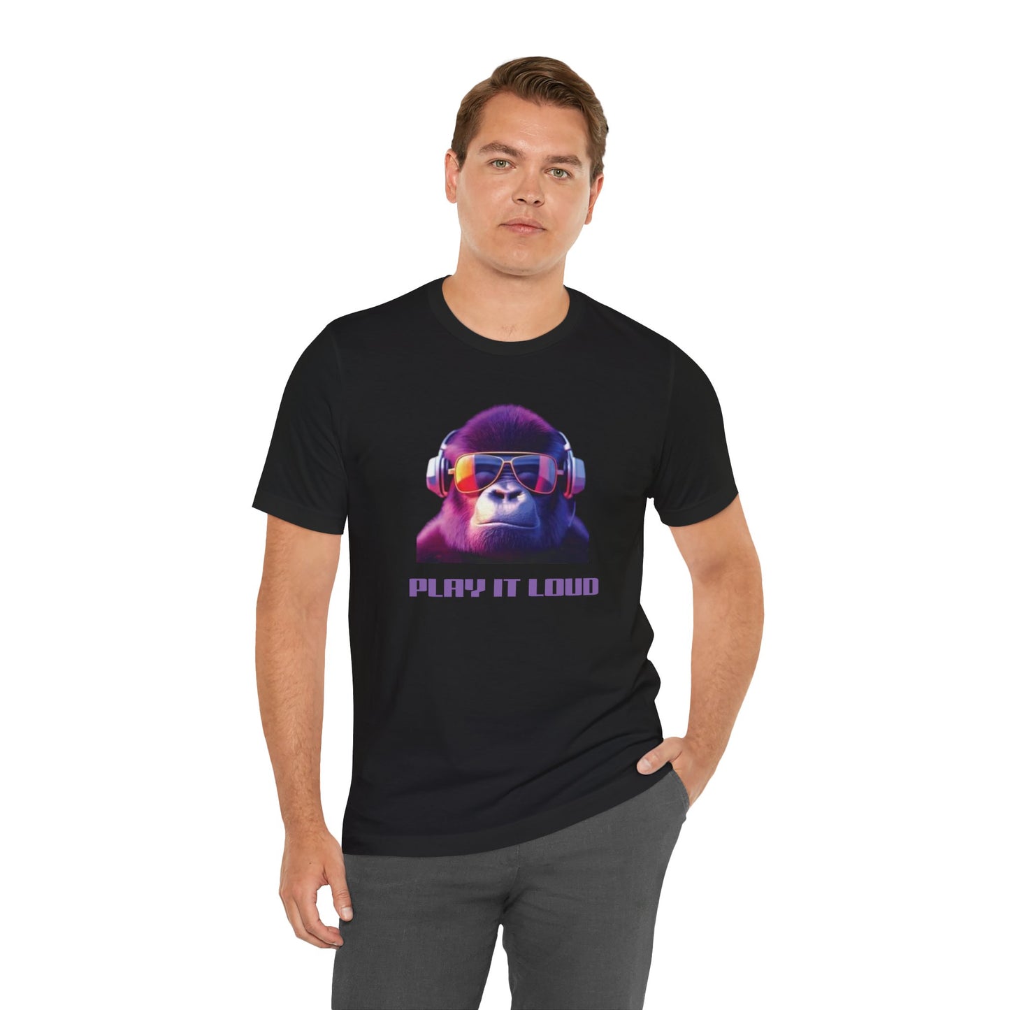 Unisex Jersey Short Sleeve Tee, gorilla tshirt, music tshirt, monkey shirt, play it loud, funny shirt, rocker tshirt