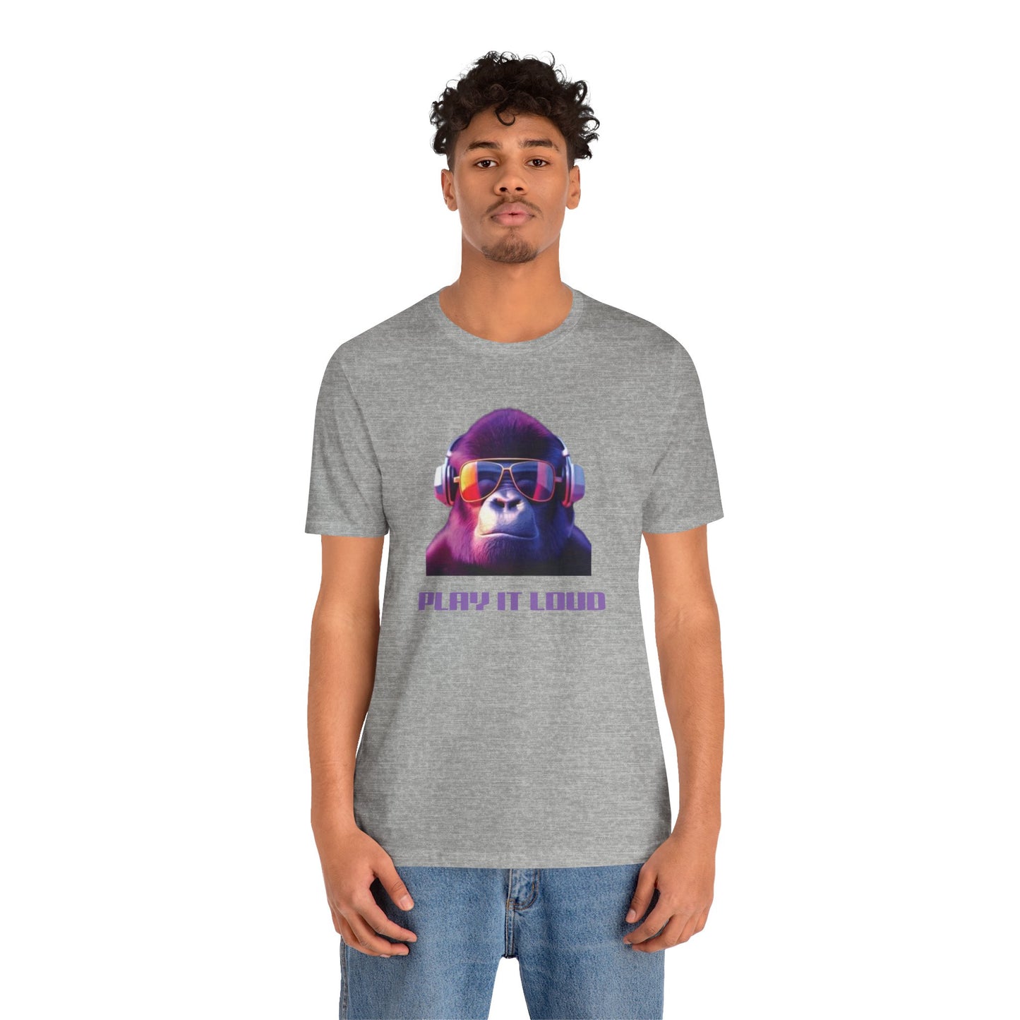 Unisex Jersey Short Sleeve Tee, gorilla tshirt, music tshirt, monkey shirt, play it loud, funny shirt, rocker tshirt