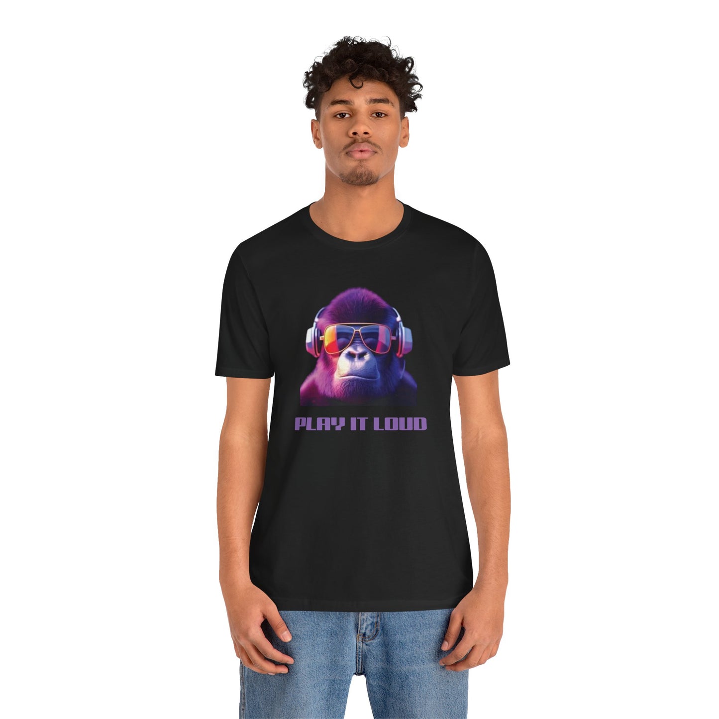 Unisex Jersey Short Sleeve Tee, gorilla tshirt, music tshirt, monkey shirt, play it loud, funny shirt, rocker tshirt