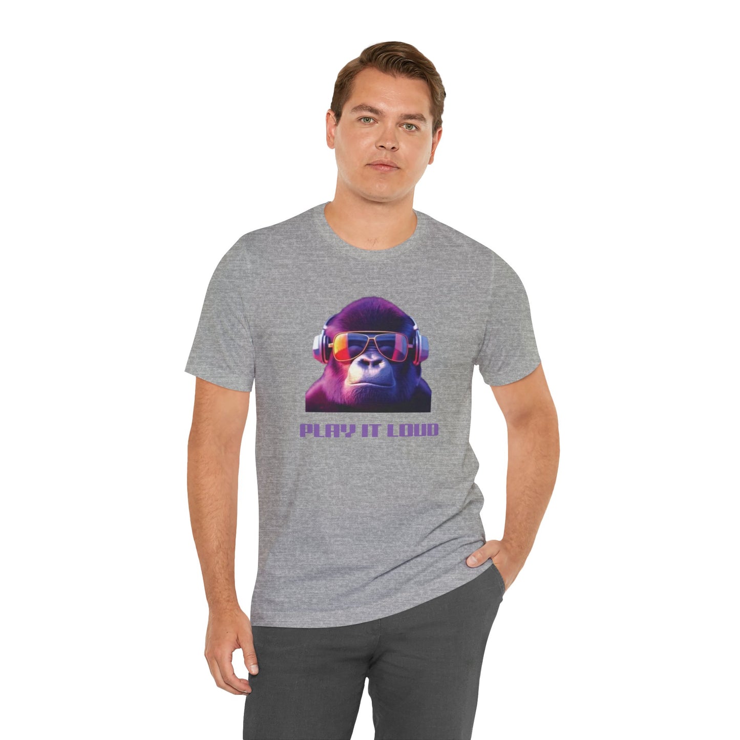 Unisex Jersey Short Sleeve Tee, gorilla tshirt, music tshirt, monkey shirt, play it loud, funny shirt, rocker tshirt